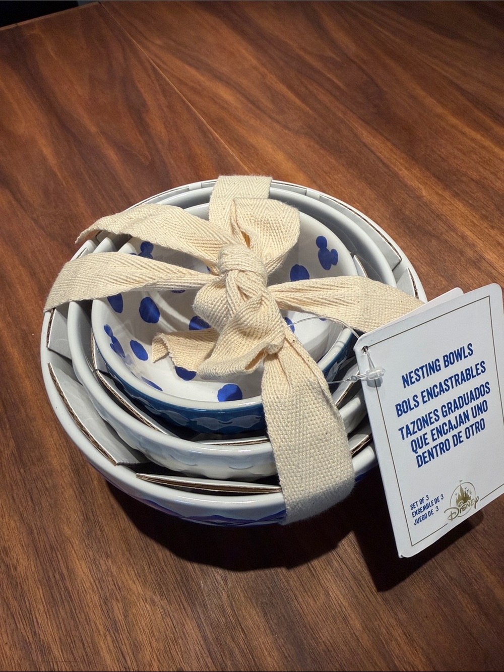 NEW Disney Ceramic White and Blue "Mickey" Nesting Bowls - Set of 3